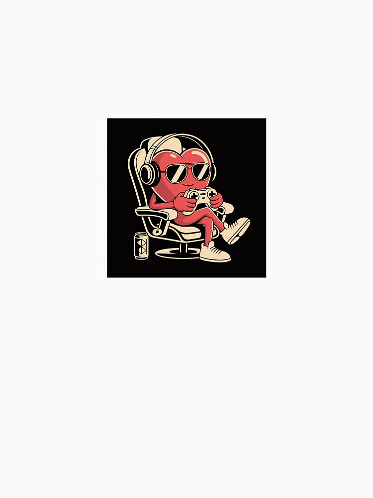 Funny Gamer Heart Cartoon – Gaming Lover Cute Character With Headphones Video Game Illustration by PrintWaveUSA