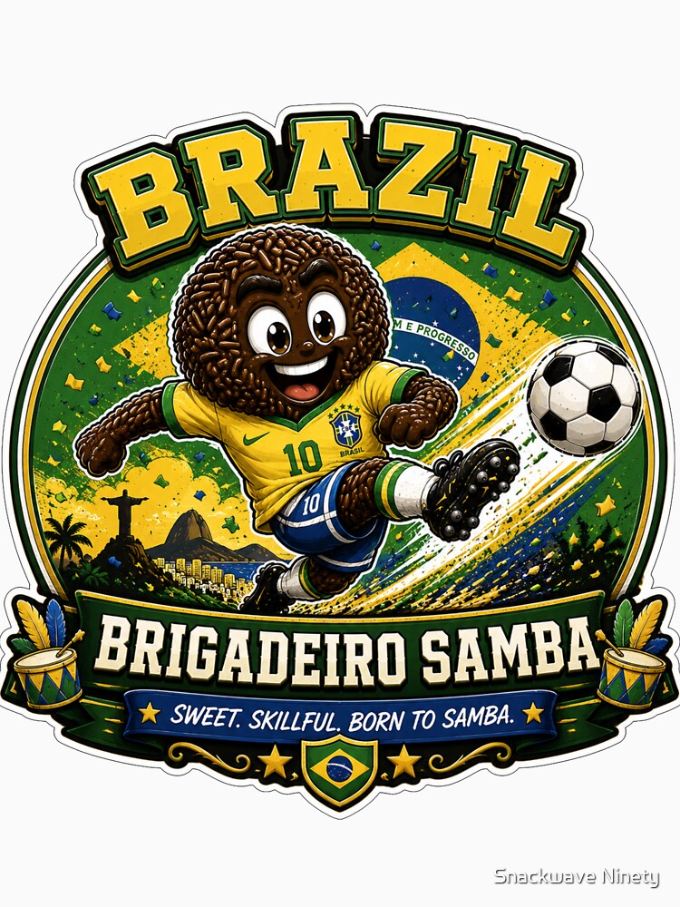 Brazil Brigadeiro Samba Football Mascot Sticker | Brazilian Soccer Fan Design by Snackwave Ninety