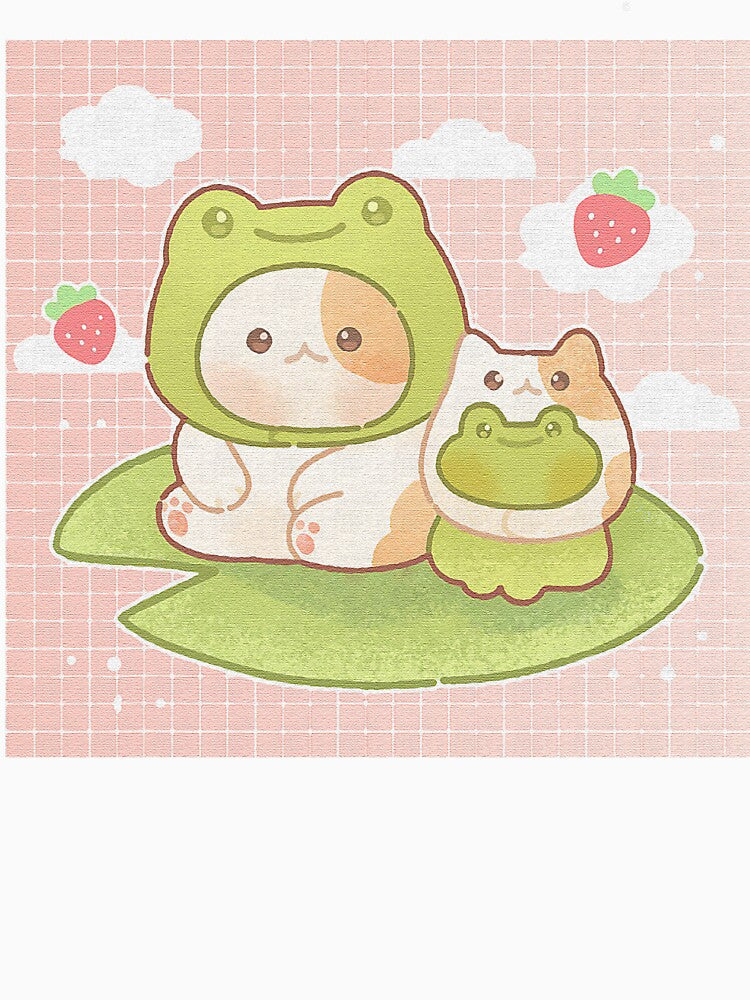 Kawaii Cat Frog Strawberry Retro 90s Cottagecore Aesthetic by corierolanda