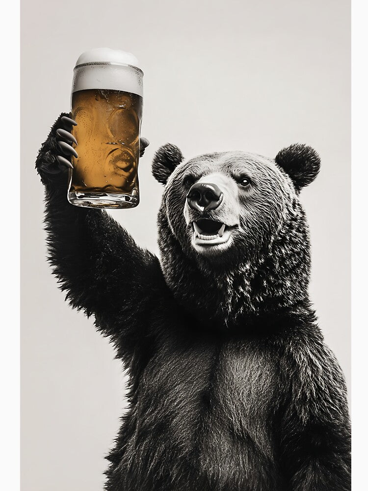 Bear Drinking Beer, Funny Drinking Humor Art by CheekyAnimalz