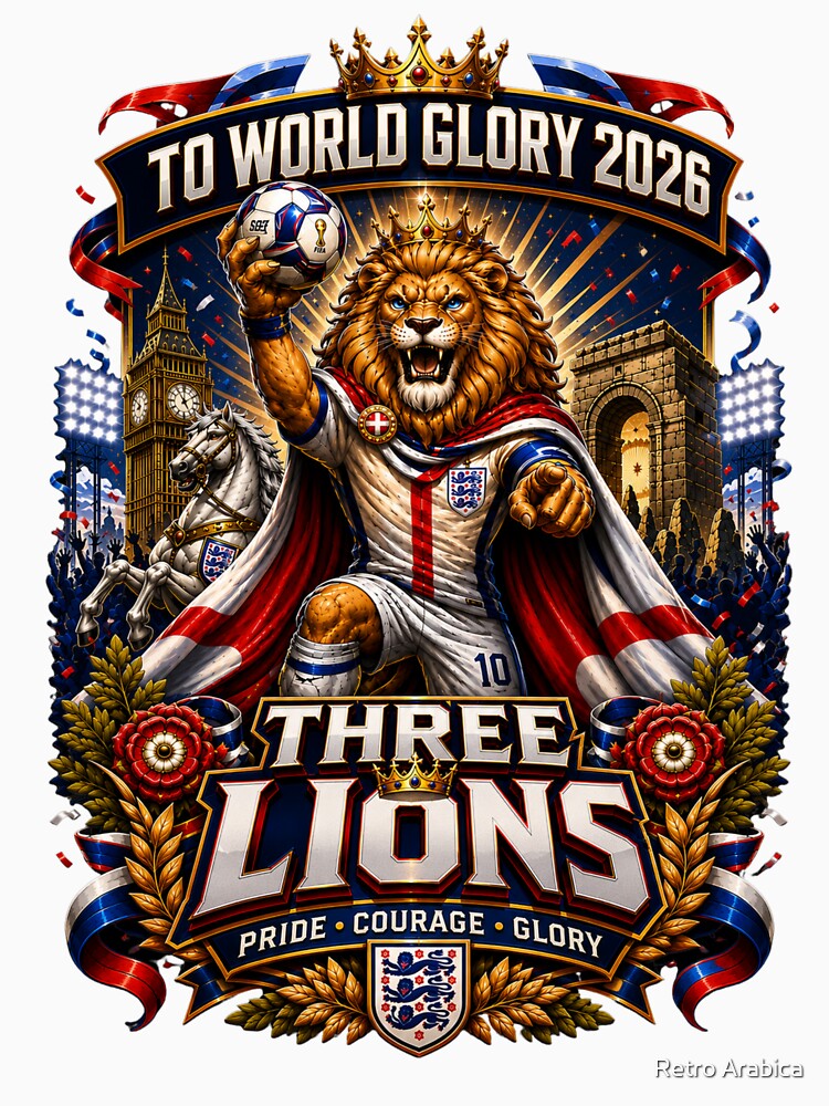 English Three Lions Football Glory 2026 by Retro Arabica