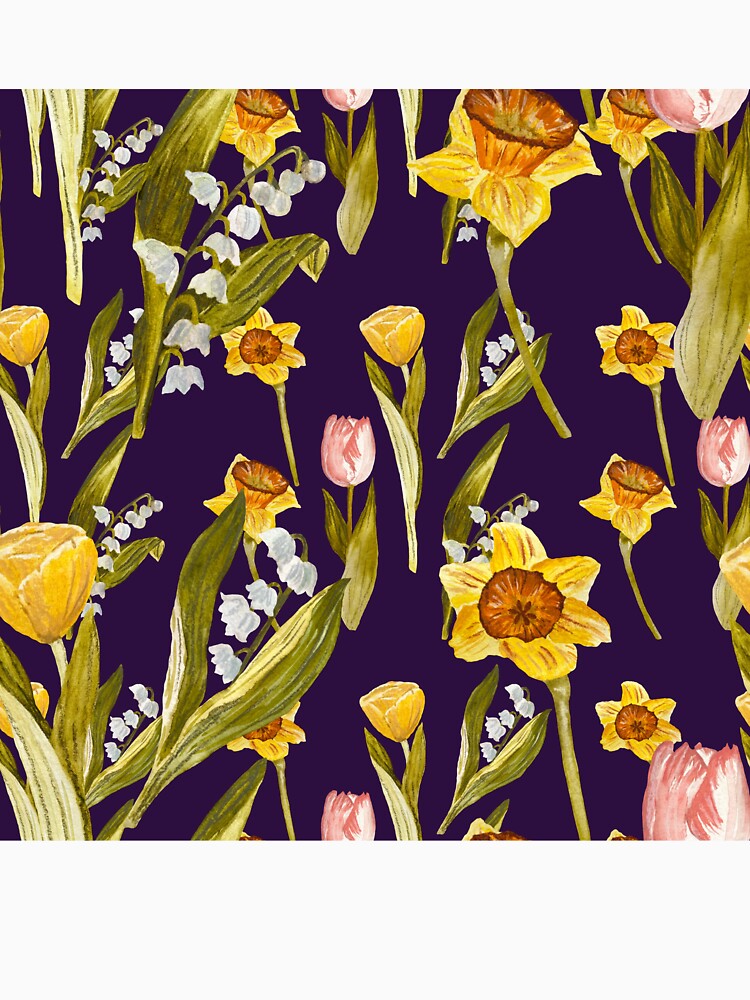 Daffodil tulip snowdrop Easter an ornate pattern violet by Yana Mustafina | Boho Soulful Designs