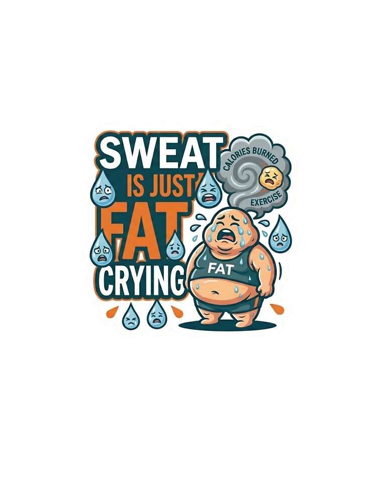 Sweat Is Just Fat Crying Funny Gym Sticker Fitness Humor by ArmoniaJustin