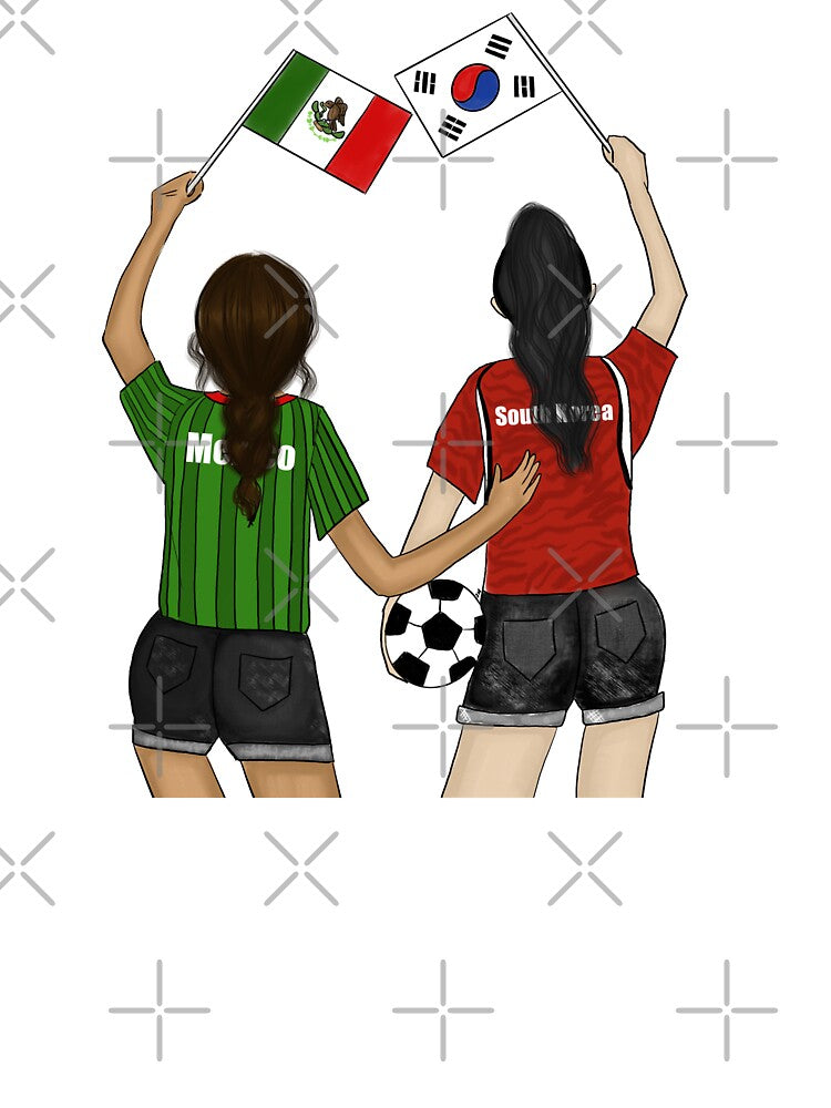 Mexico vs South Korea Soccer Fans - Friends Cheering for their Team with Flags by SMillustrations