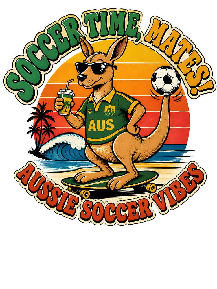 Soccer Time Mates – Aussie Soccer Vibes Funny Kangaroo Beach Design by PatysArt