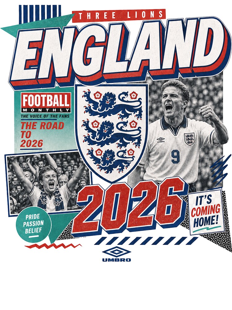 England 2026 Football World Cup Glory | Three Lions Fan Supporter Shirt by rushaib