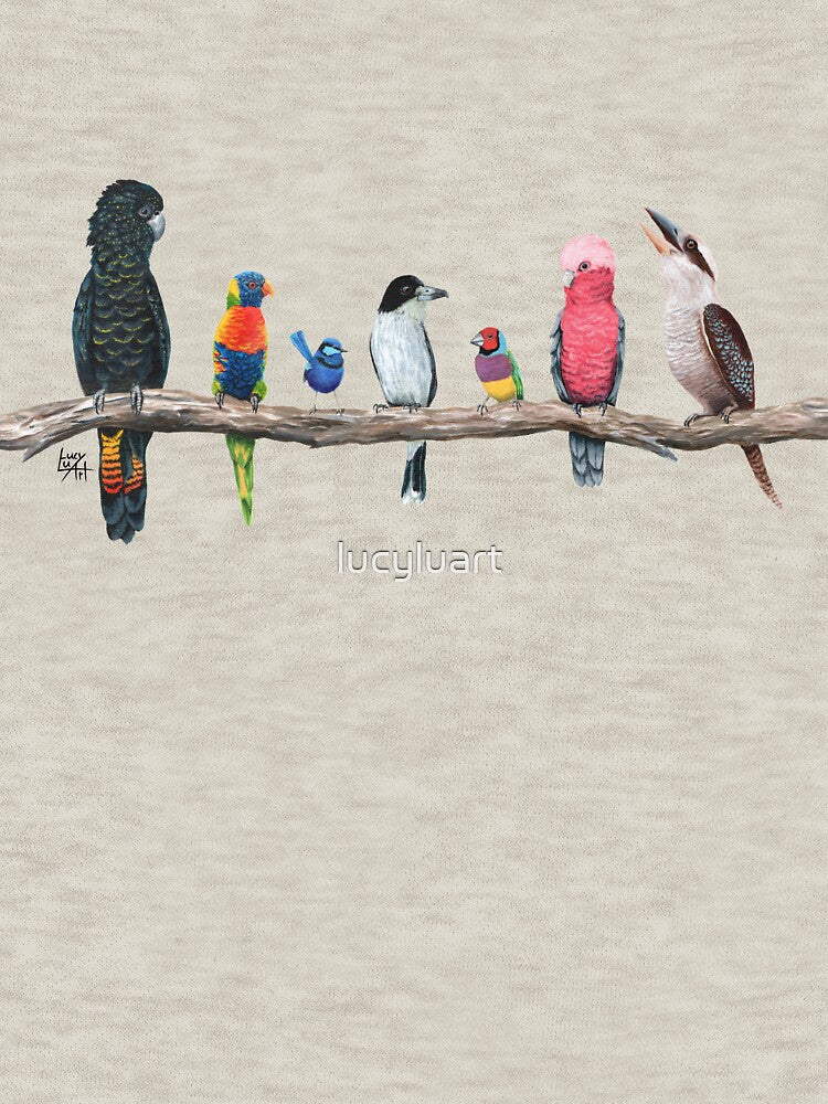 Australian Birds Antique Green Background by lucyluart