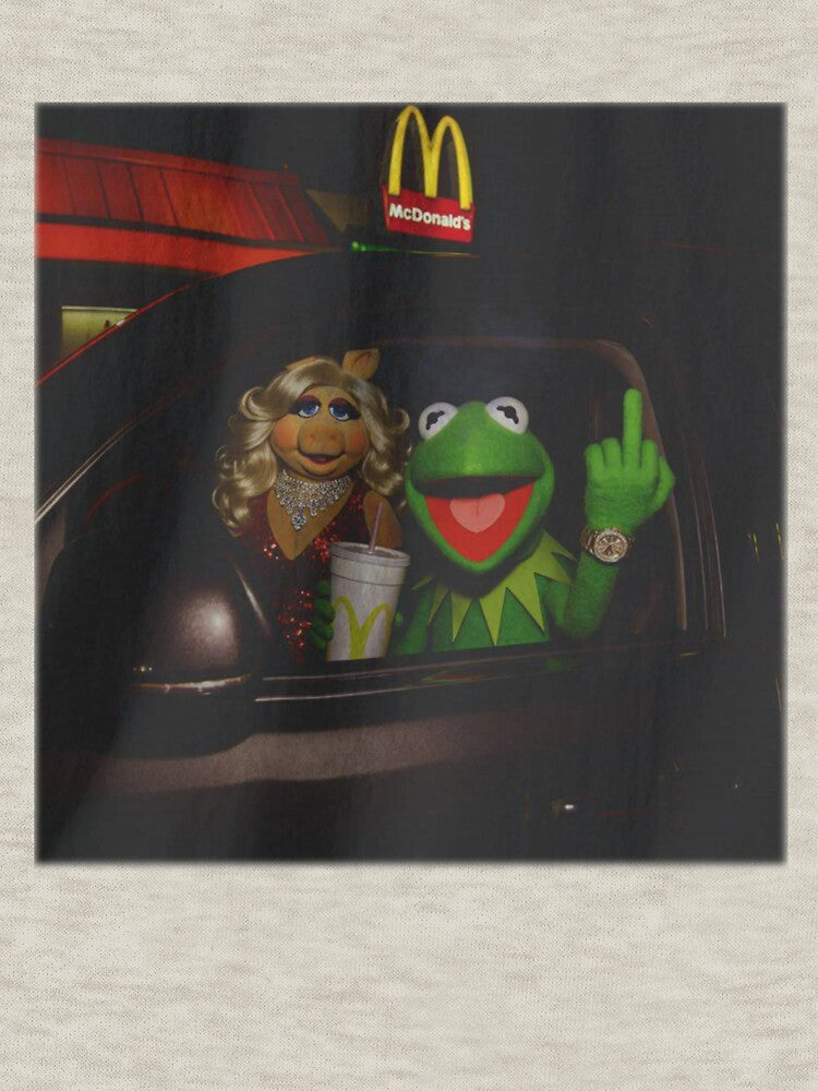 Kermit Frog Miss Piggy Fast Food Car, Retro Rebel Attitude, Funny Dark Humor, Puppet Meme Casual by Joneneee