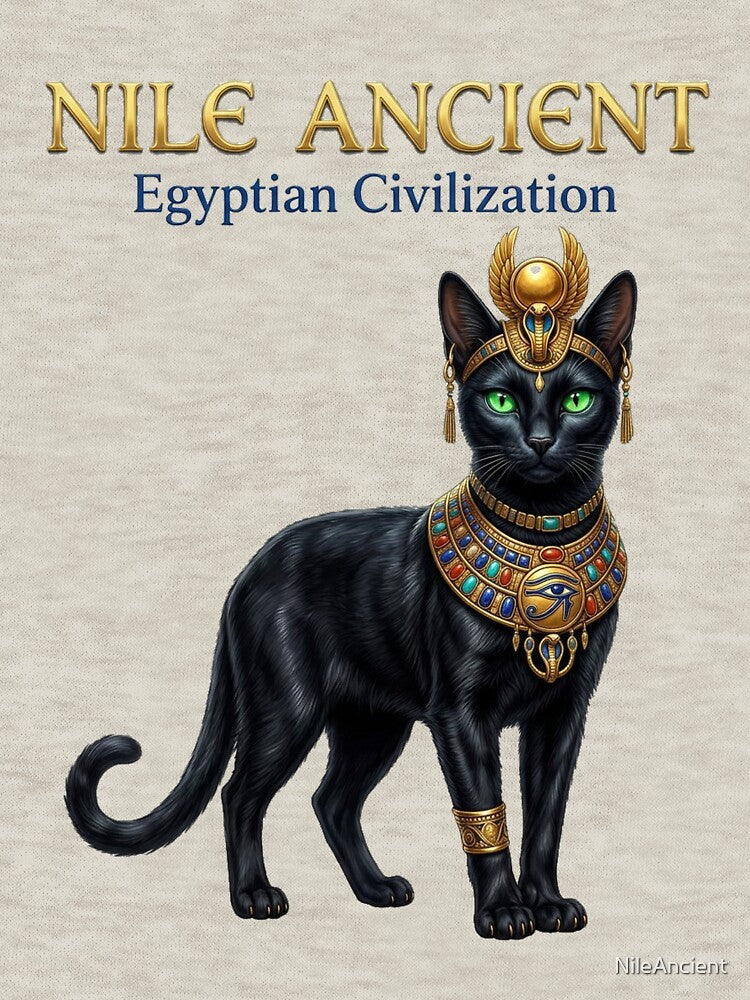 Black Cat Bastet T-Shirt Ancient Egyptian Art | Egyptian Goddess Cat | Dark Academia Aesthetic Vintage Graphic Tee by NileAncient