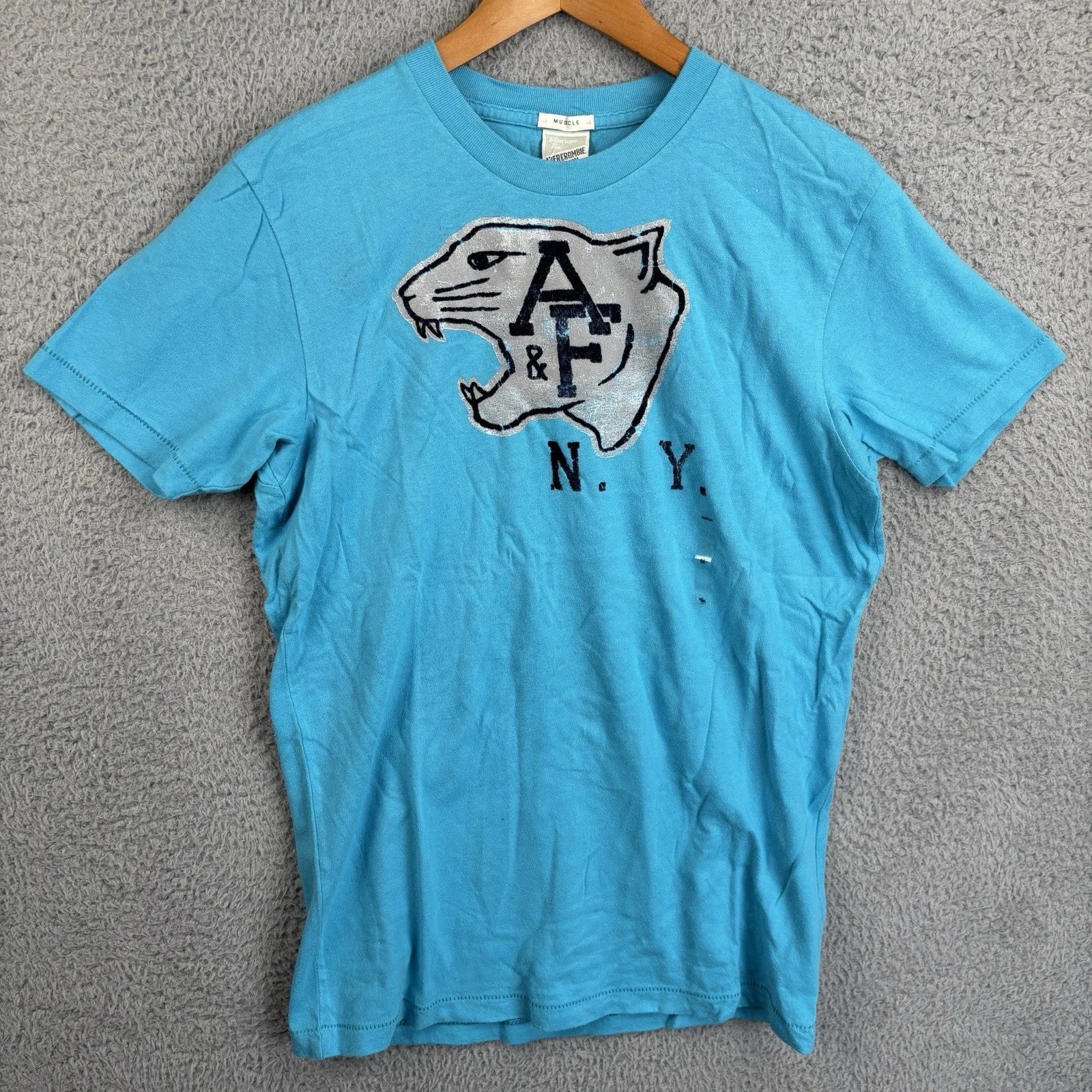 Vintage Abercrombie & Fitch NY Muscle T-Shirt Mens Medium Turquoise Tee Y2K *NEW