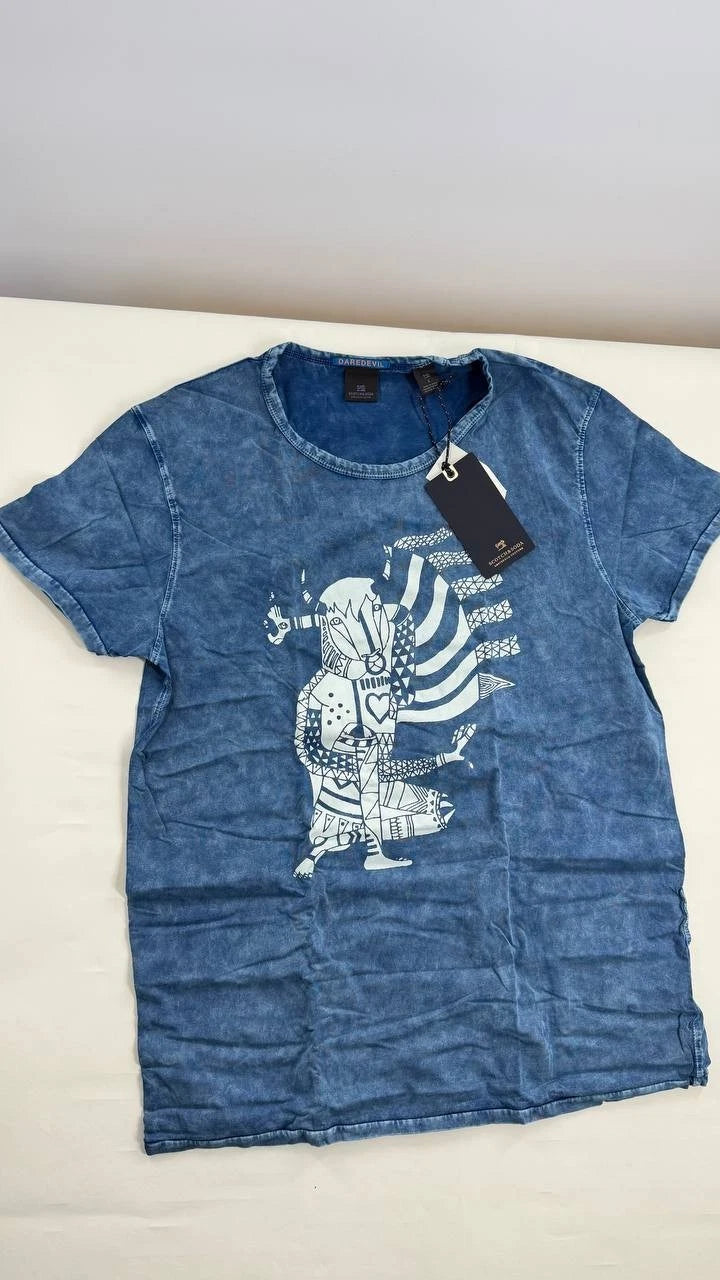 Scotch & Soda Graphic T-Shirt Men’s Blue Art Print NWT