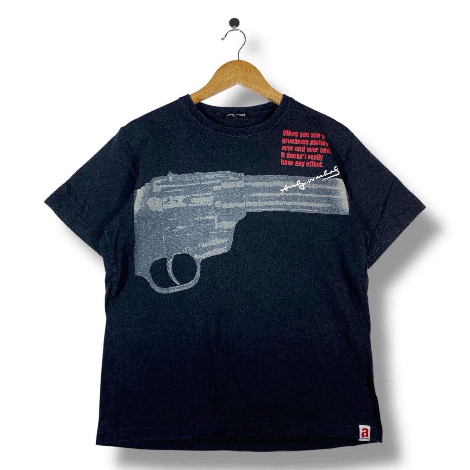 Vintage 00's ANDY WARHOL Gun Pop Art Graphic Tee Shirt Large Size