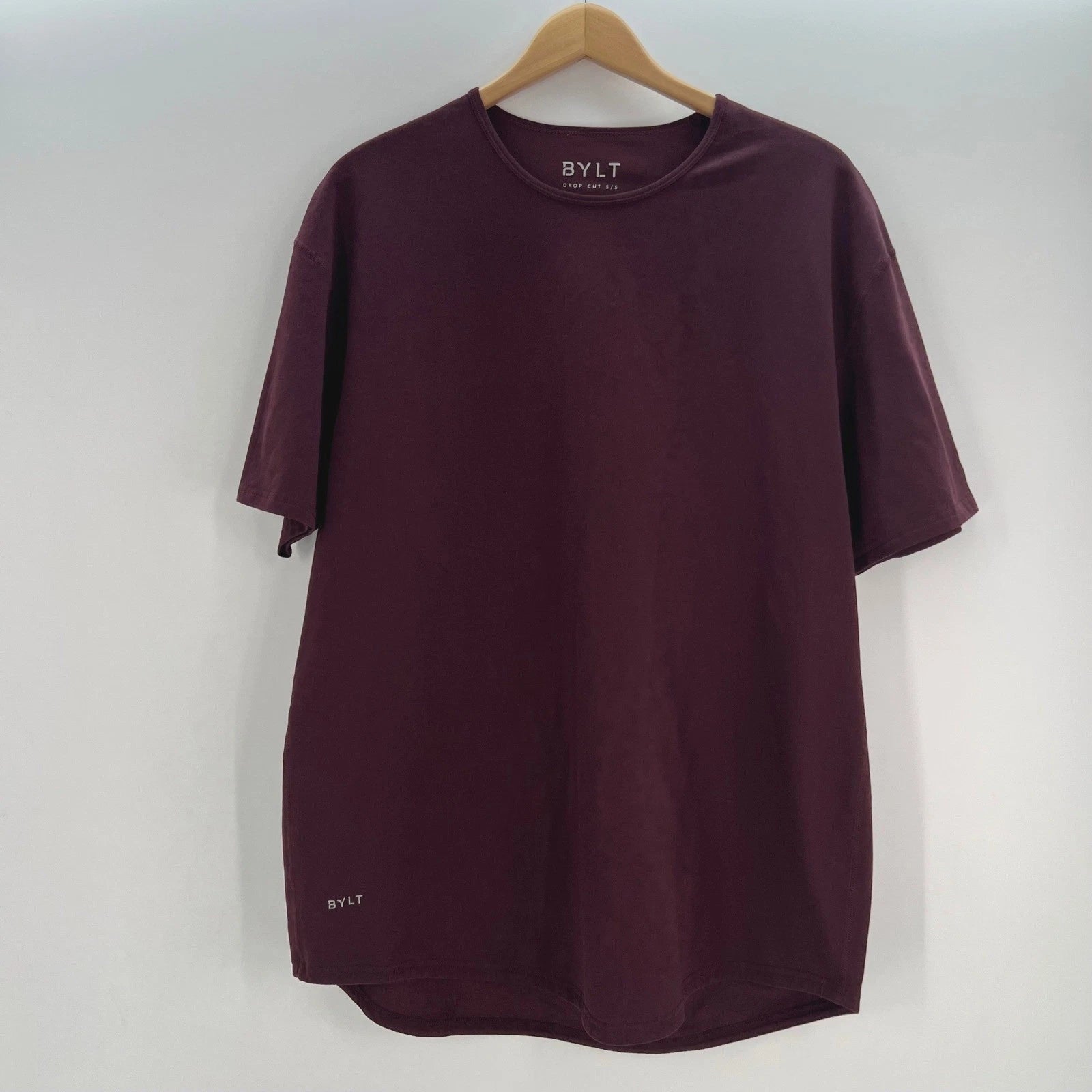 BYLT Basics Drop Cut SS Lux Shirt Mens XXL Maroon Burgundy Curved Hem Tee