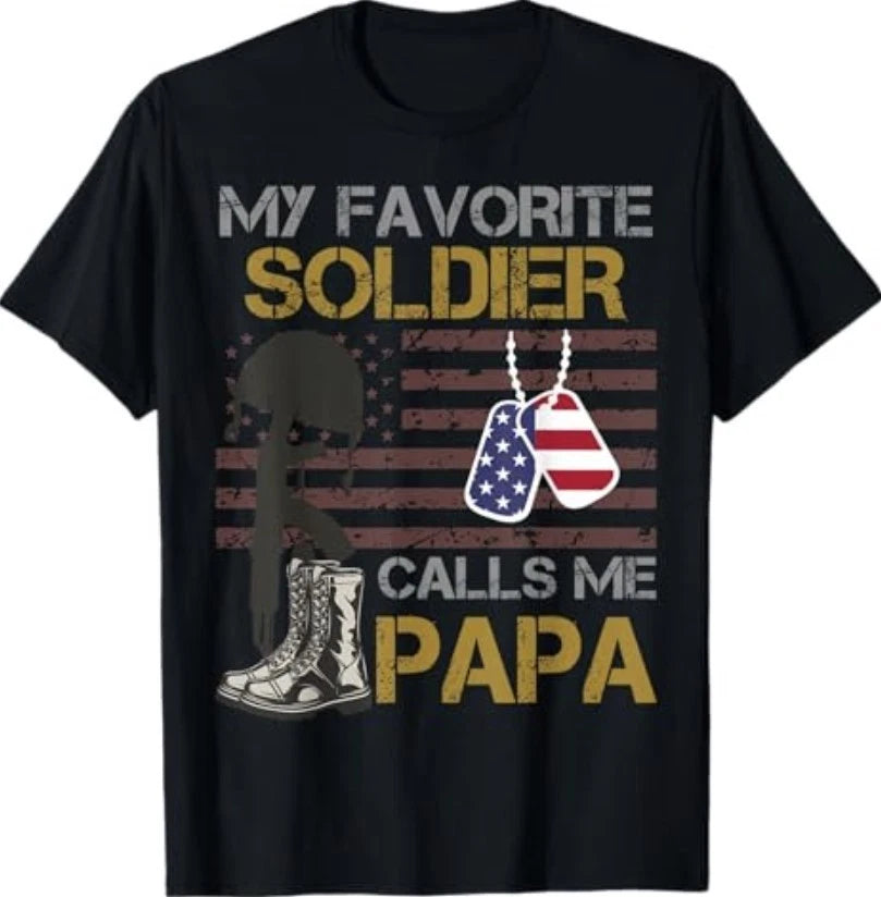 My Favorite Soldier Calls Me Papa USA American Flag T-Shirt