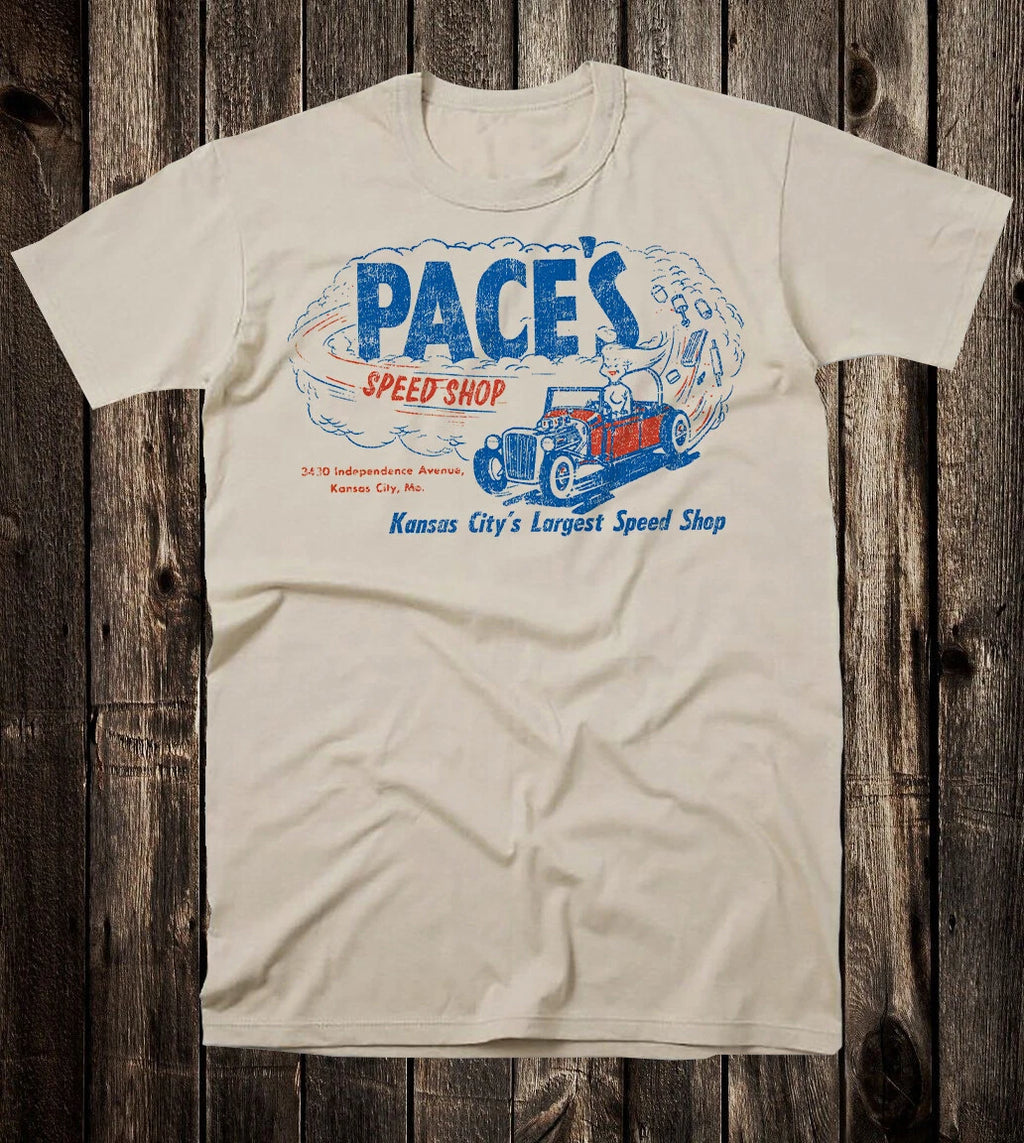Hot Rod Tee T Shirt Retro Art Drag Race Garage Pace's Speed Shop Kansas City