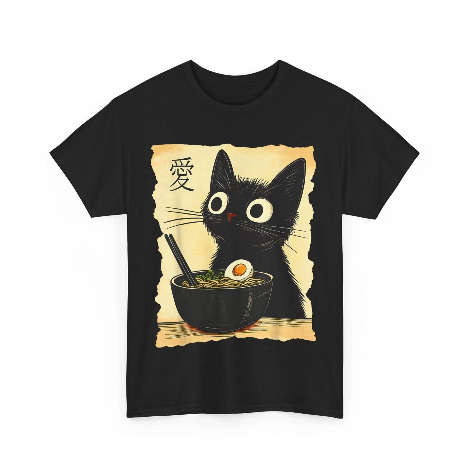 Funny Cat Ramen Graphic Tee Japanese Kawaii Anime Cat T-Shirt-5XL