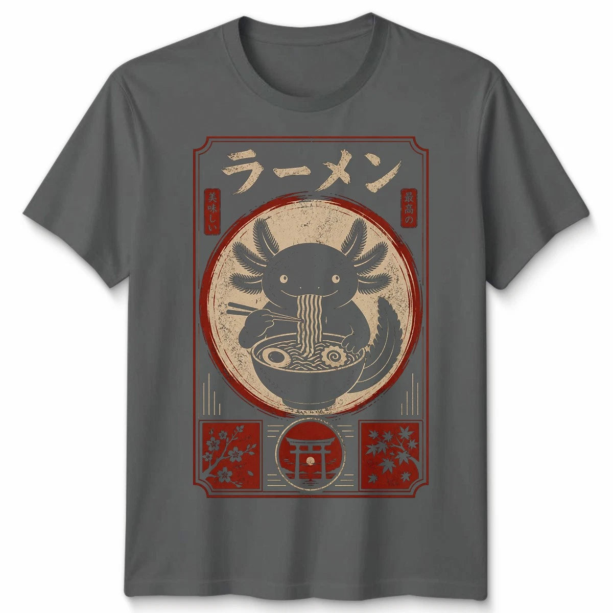 Kawaii Axolotl Unisex T Shirt Ramen Japanese Woodblock Art Anime Graphic Tee