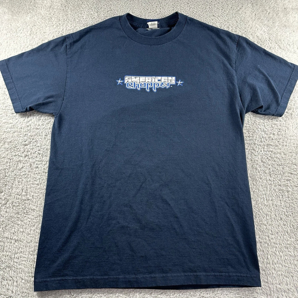 VINTAGE American Choppers Shirt Mens Large Blue Double Sided Y2K Biker Moto USA