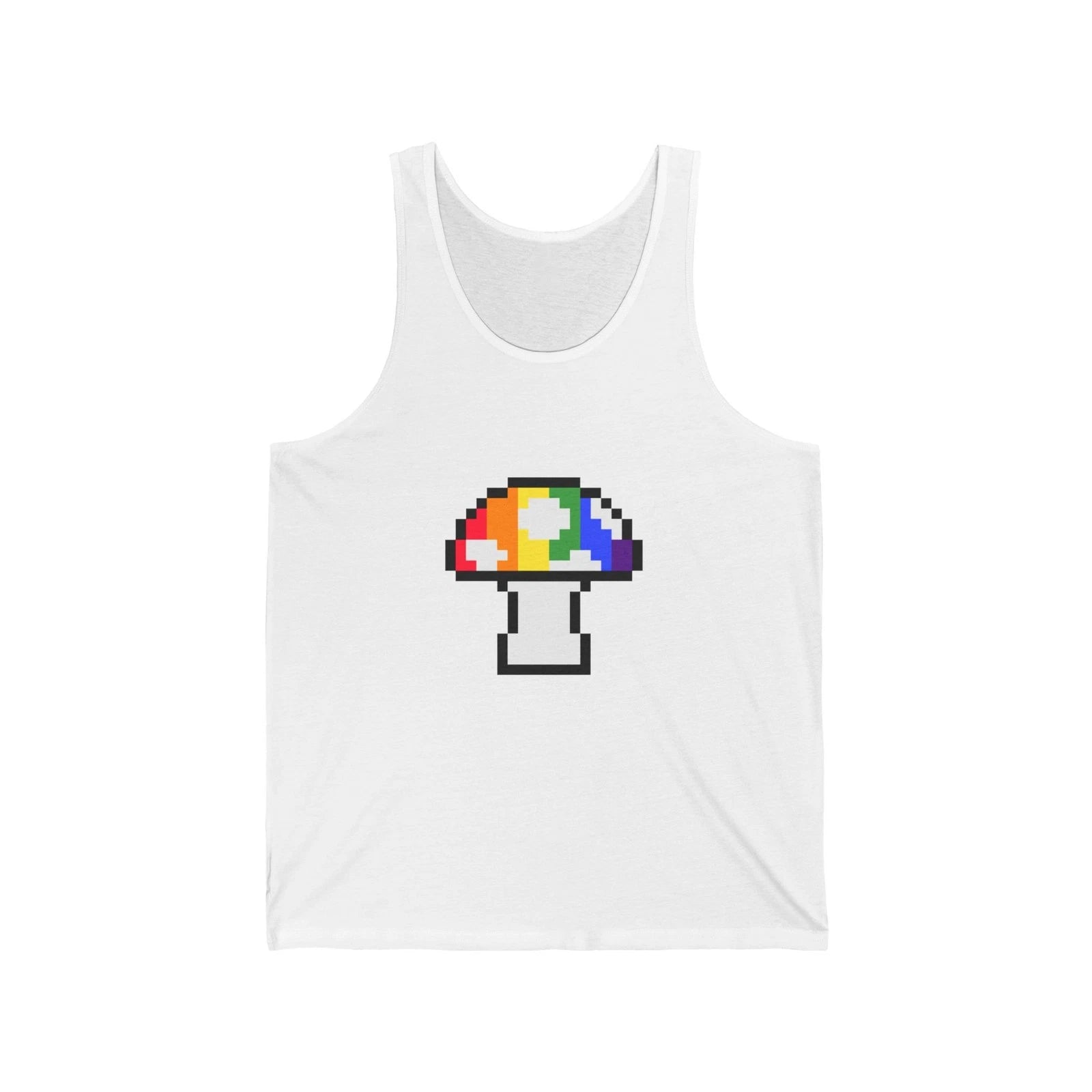 Unisex Jersey Tank Cute 8-Bit Retro Pixel Art Pride Mushroom Design