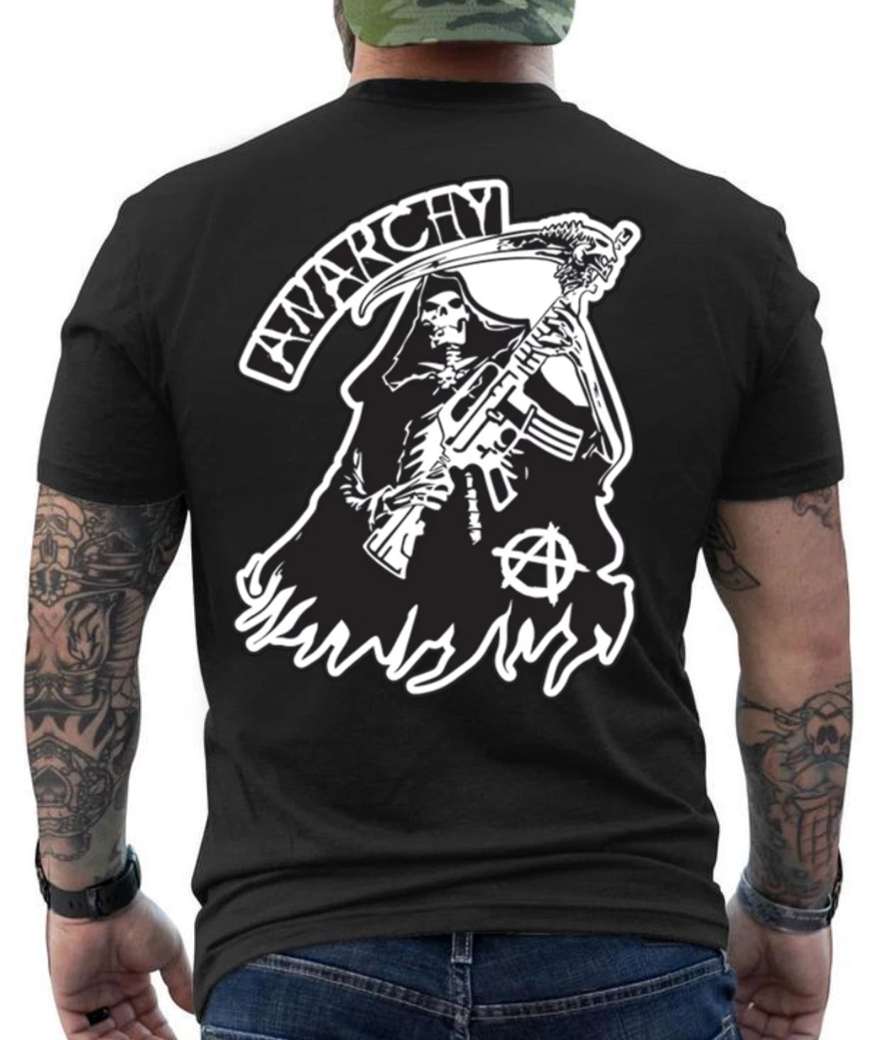 Anarchy Grim Reaper Skull Biker Graphic Design  T- Shirt