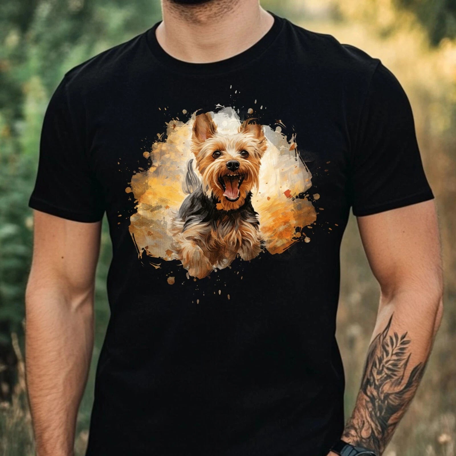 Mens Yorkshire Terrier Print Cotton T-Shirt Size XS to 5XL