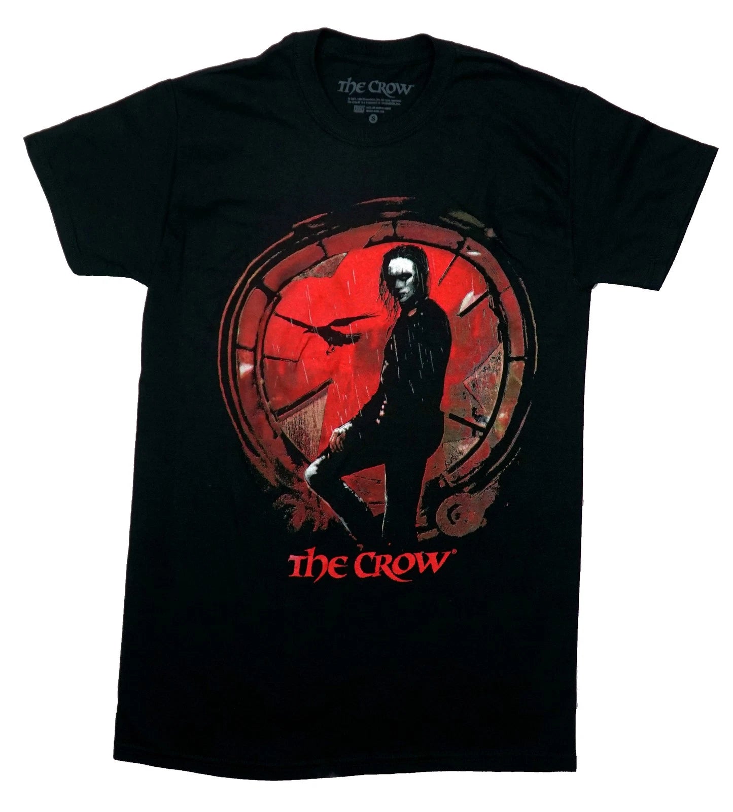 The Crow New Adult T-Shirt - Posing In Red Distressed Circle Above Name