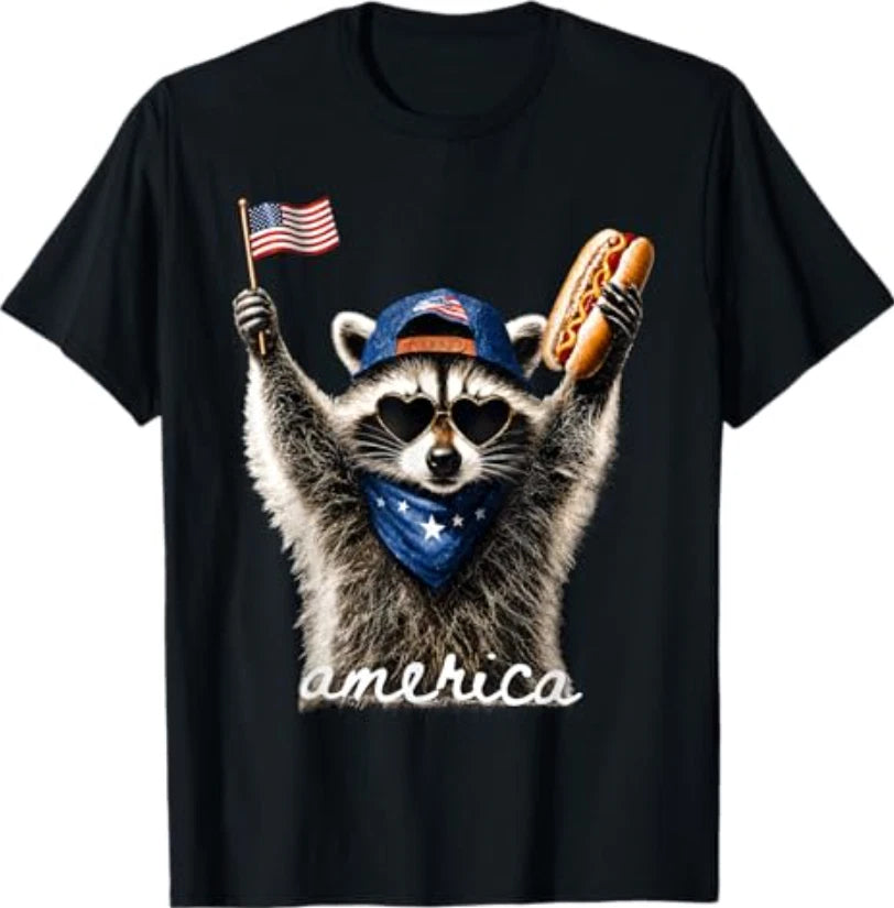 USA America Raccoon Hot Dog 1776-2026 4th of July 250 Years T-Shirt