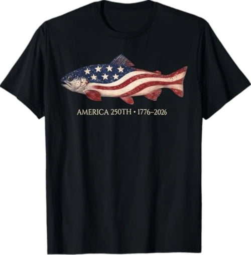 250 America Years 1776 2026 Fishing USA Flag 250th Birthday T-Shirt
