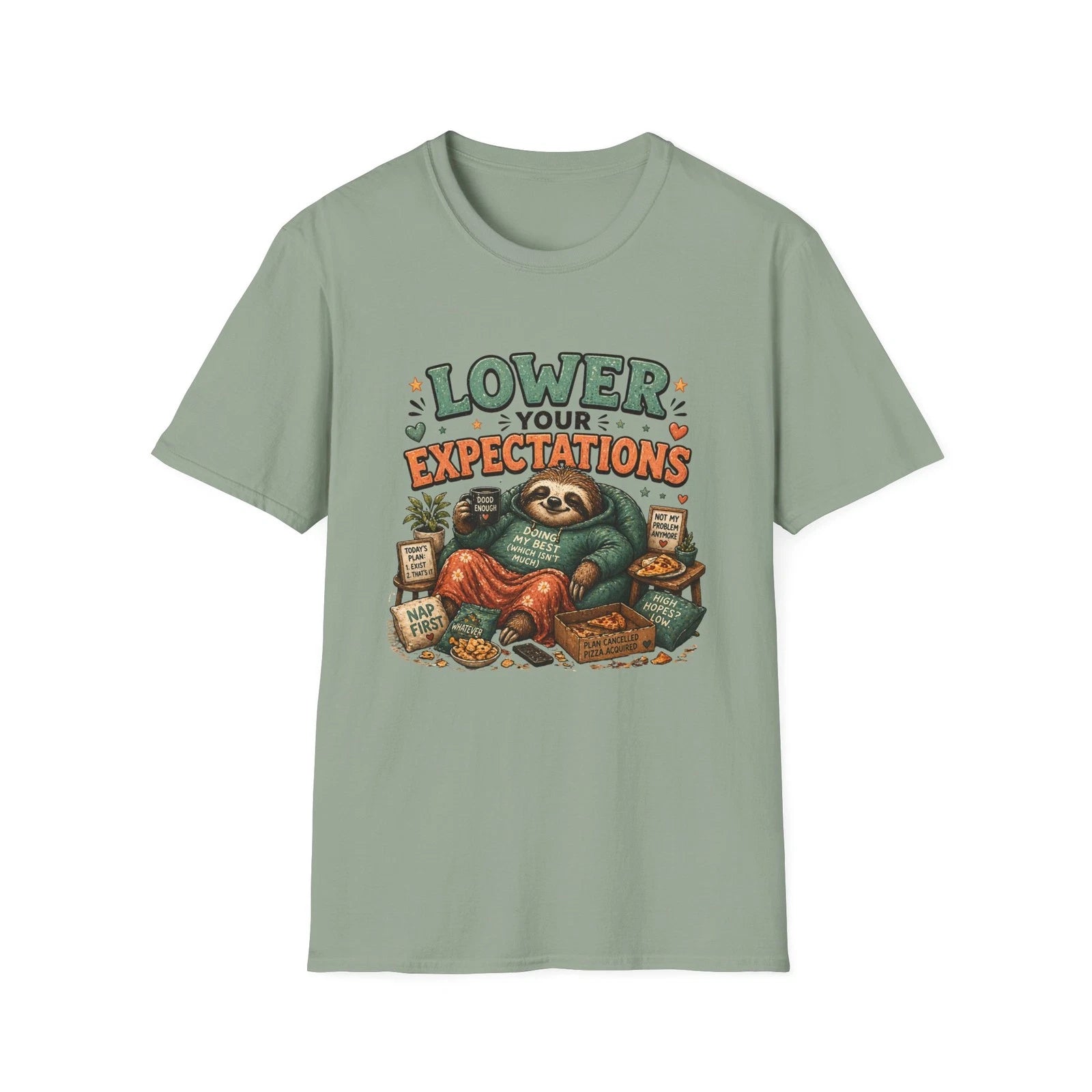 Lower Your Expectations sloth T-Shirt | Lazy Sloth Funny Tee
