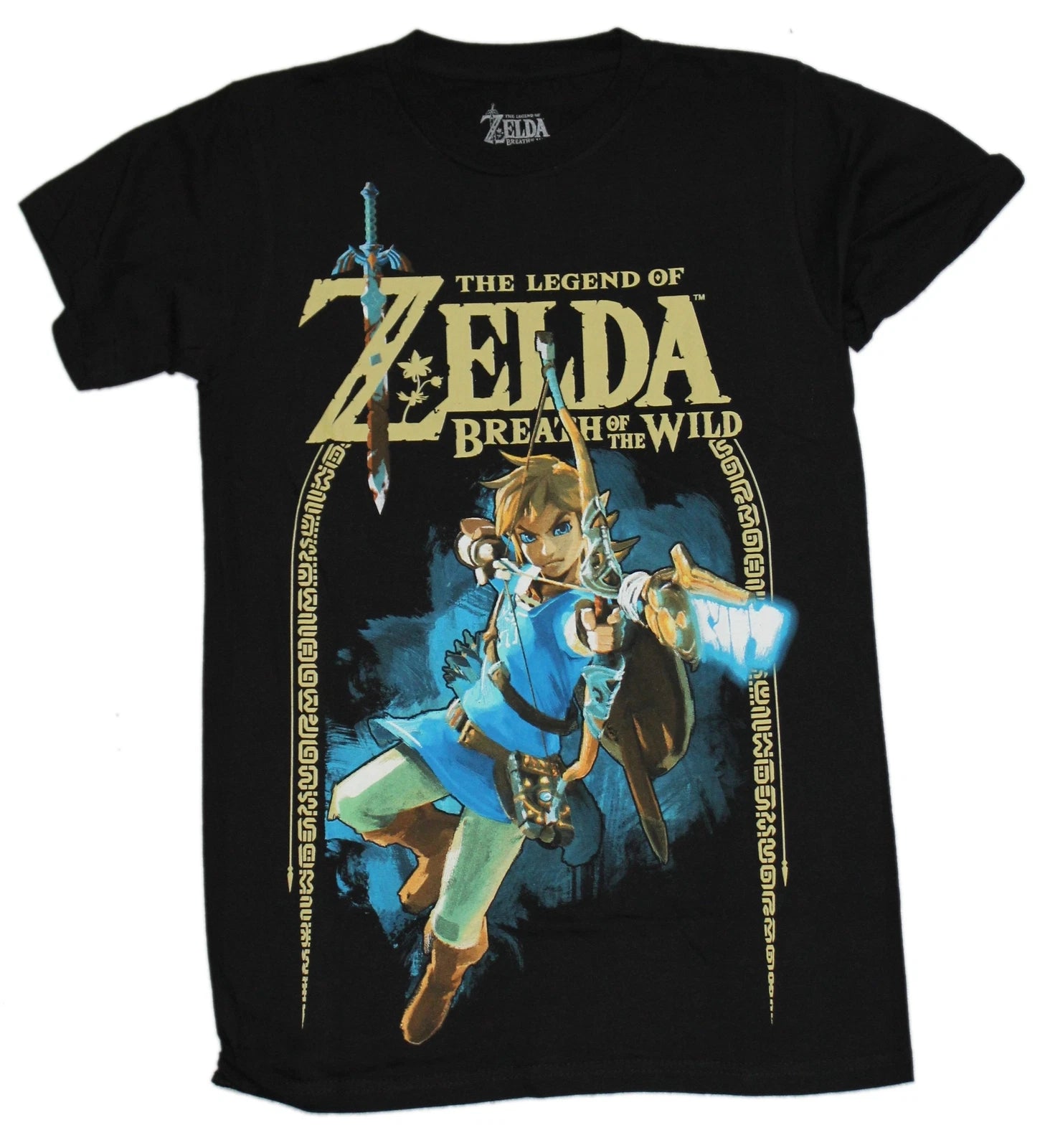 Legend of Zelda New Adult T-Shirt - Breath of the Wild Archer  Gold Border Link