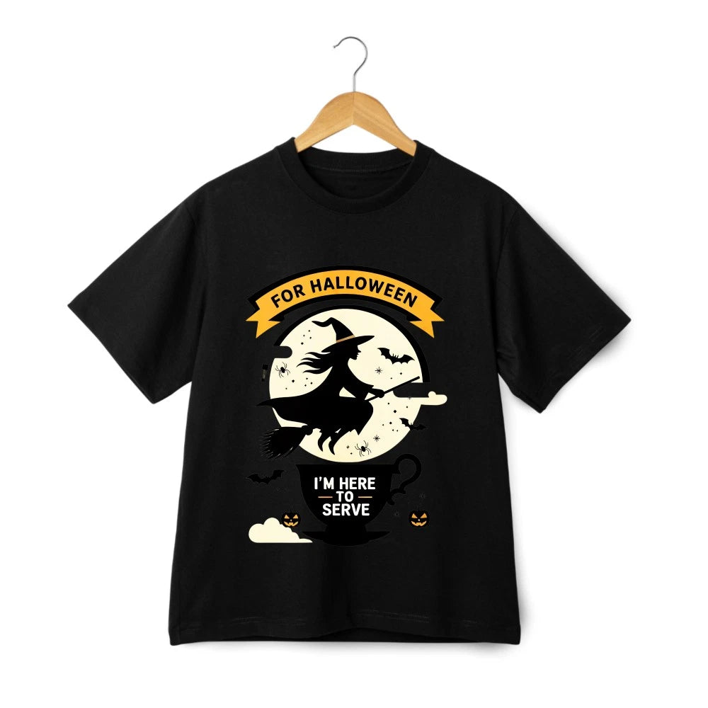 Halloween Witch Fun Cartoon Casual T-shirt| Black and White Options Available