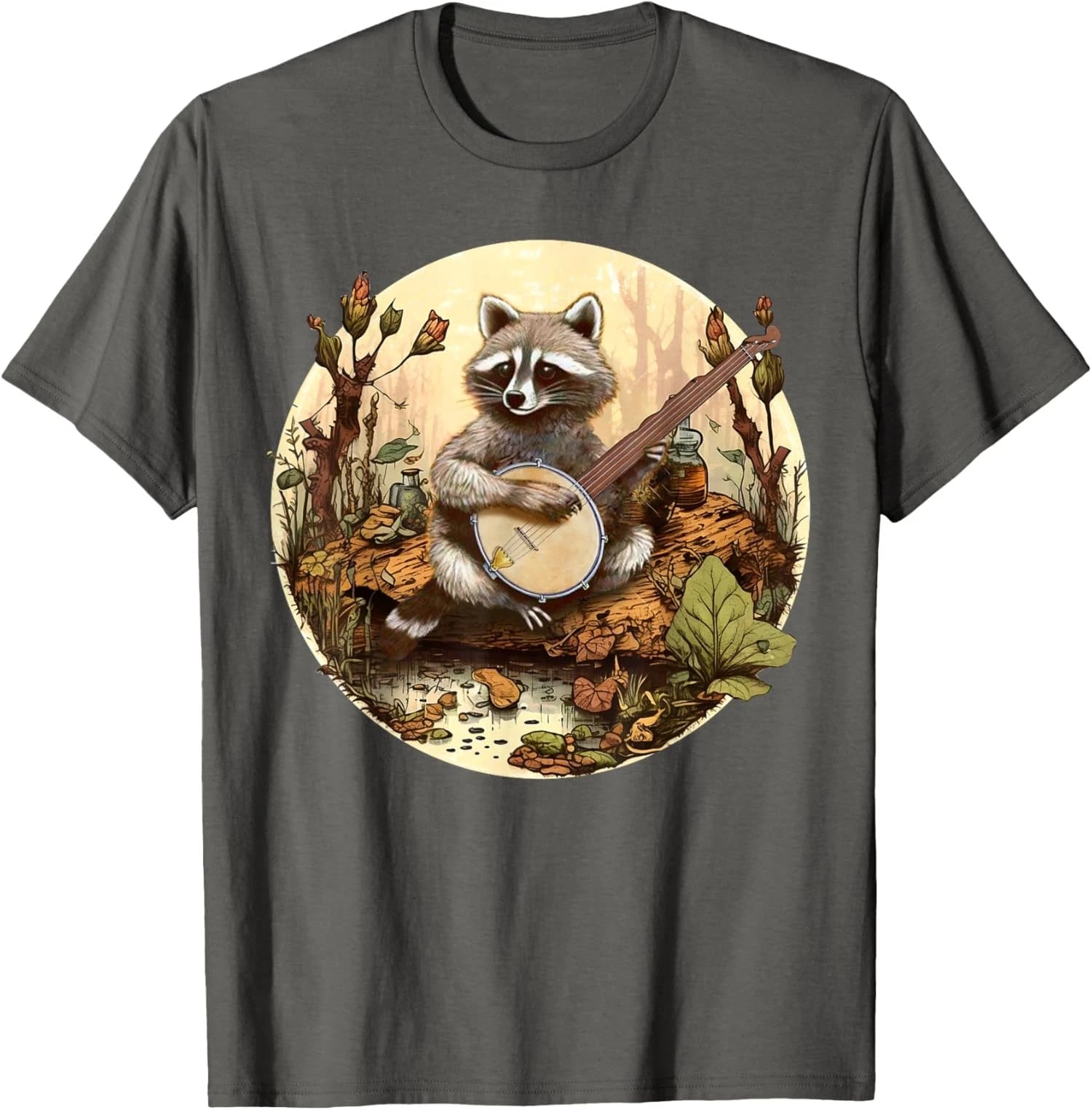 Cottagecore Aesthetic Raccoon Playing Banjo Vintage T-Shirt