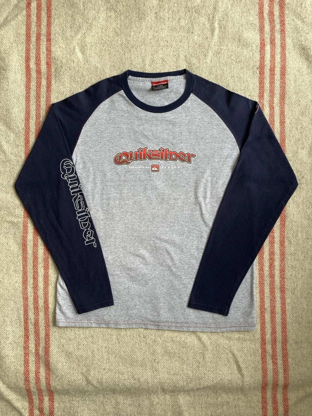 Vintage Y2K Quiksilver Long sleeve Shirt - Grey / Navy Blue - Large