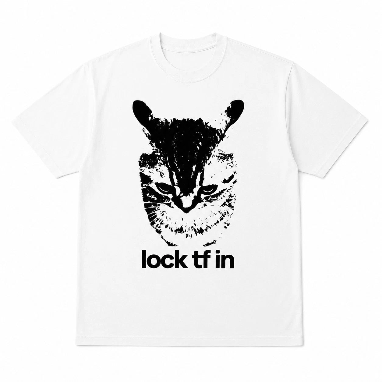 Lock Tf In T-Shirt Funny Cat Meme Graphic Tee Trendy Gen Z Slang Sarcastic Top