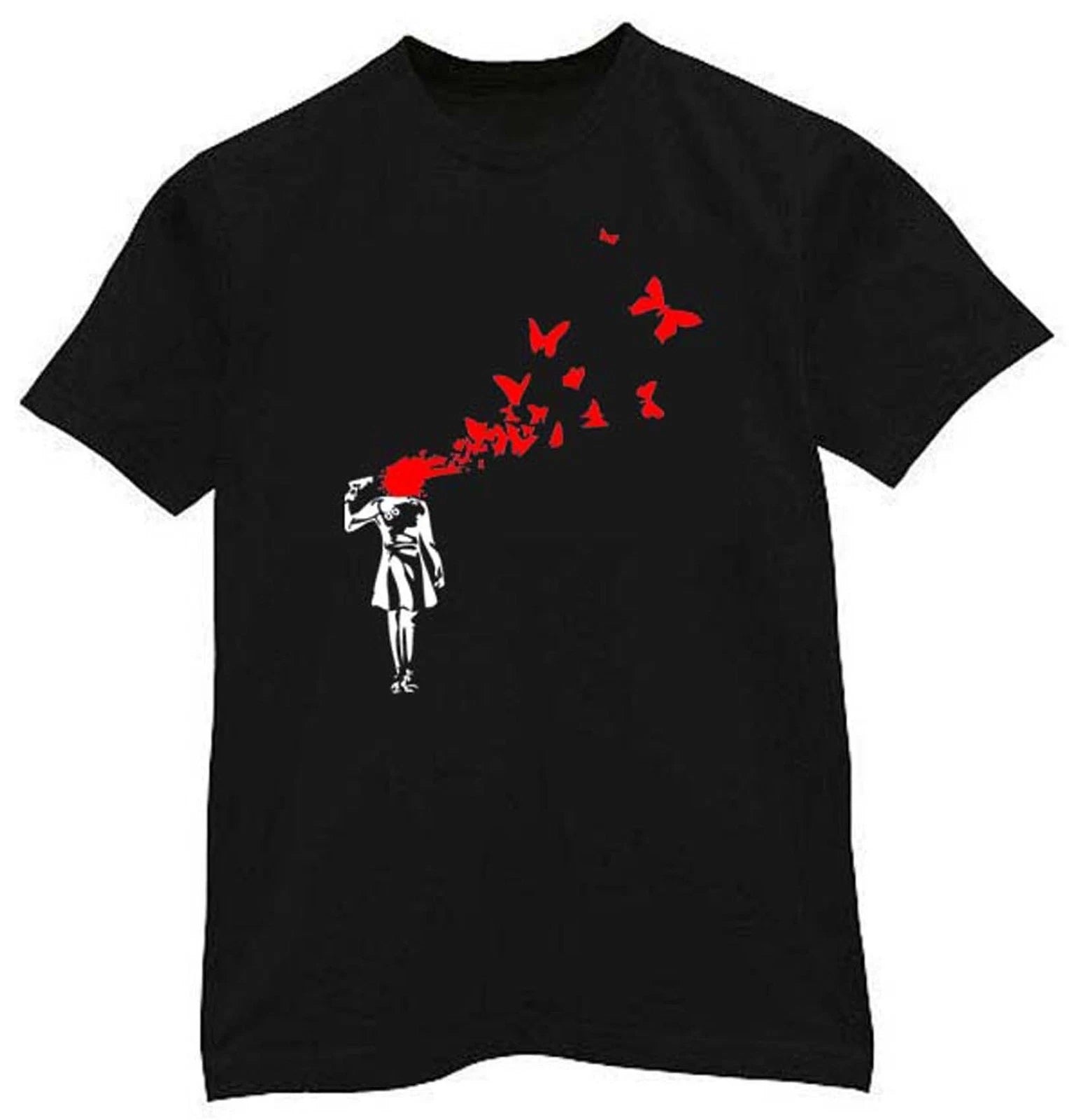 BANKSY BUTTERFLY SUICIDE T-SHIRT - Urban Art Butterflies Girl - Sizes S-XXXL