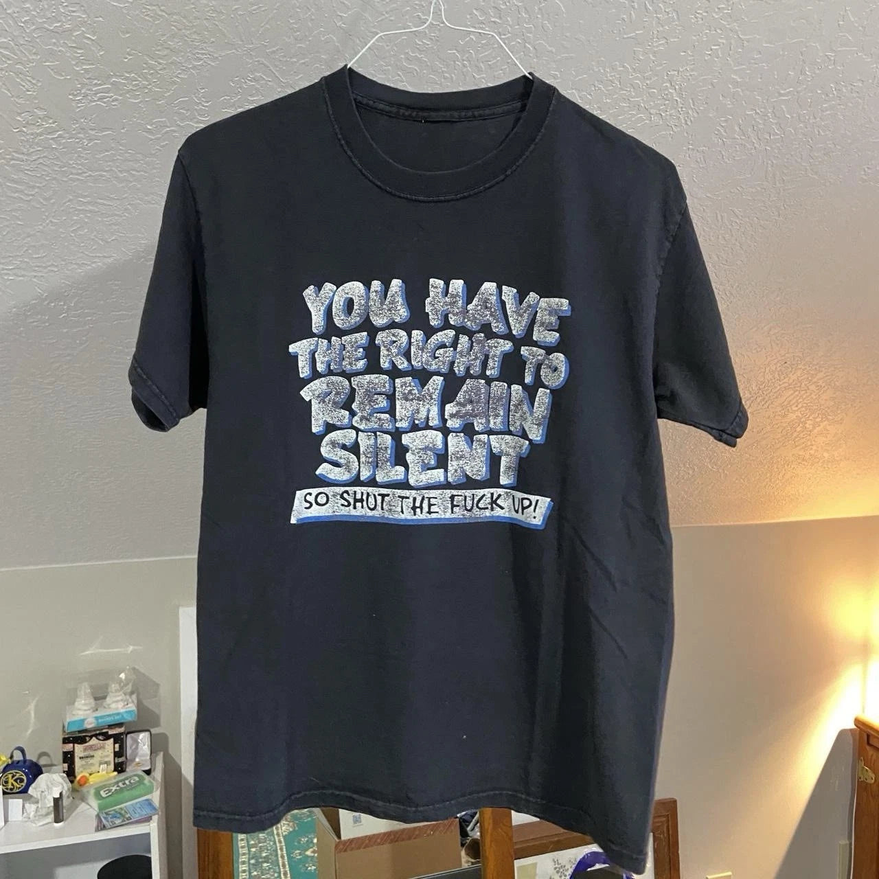 Y2K Text Faded You Have The Right To Remain Silent Funny Comedy Parody Tee Large