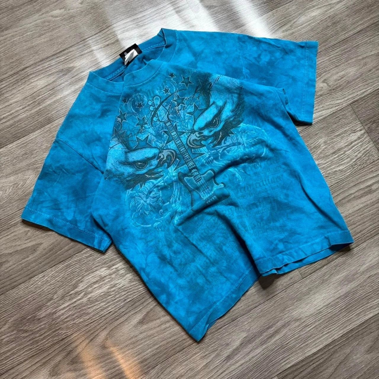 Vintage Y2K Goth Grunge Emo Skate Eagle Rock AOP All Over Print Tie Dye Tee Sz S