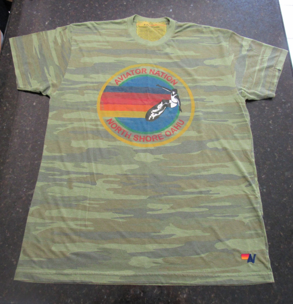 Aviator Nation XL Camouflage North Shore Oahu shirt / USA Made / Haleiwa, Hawaii