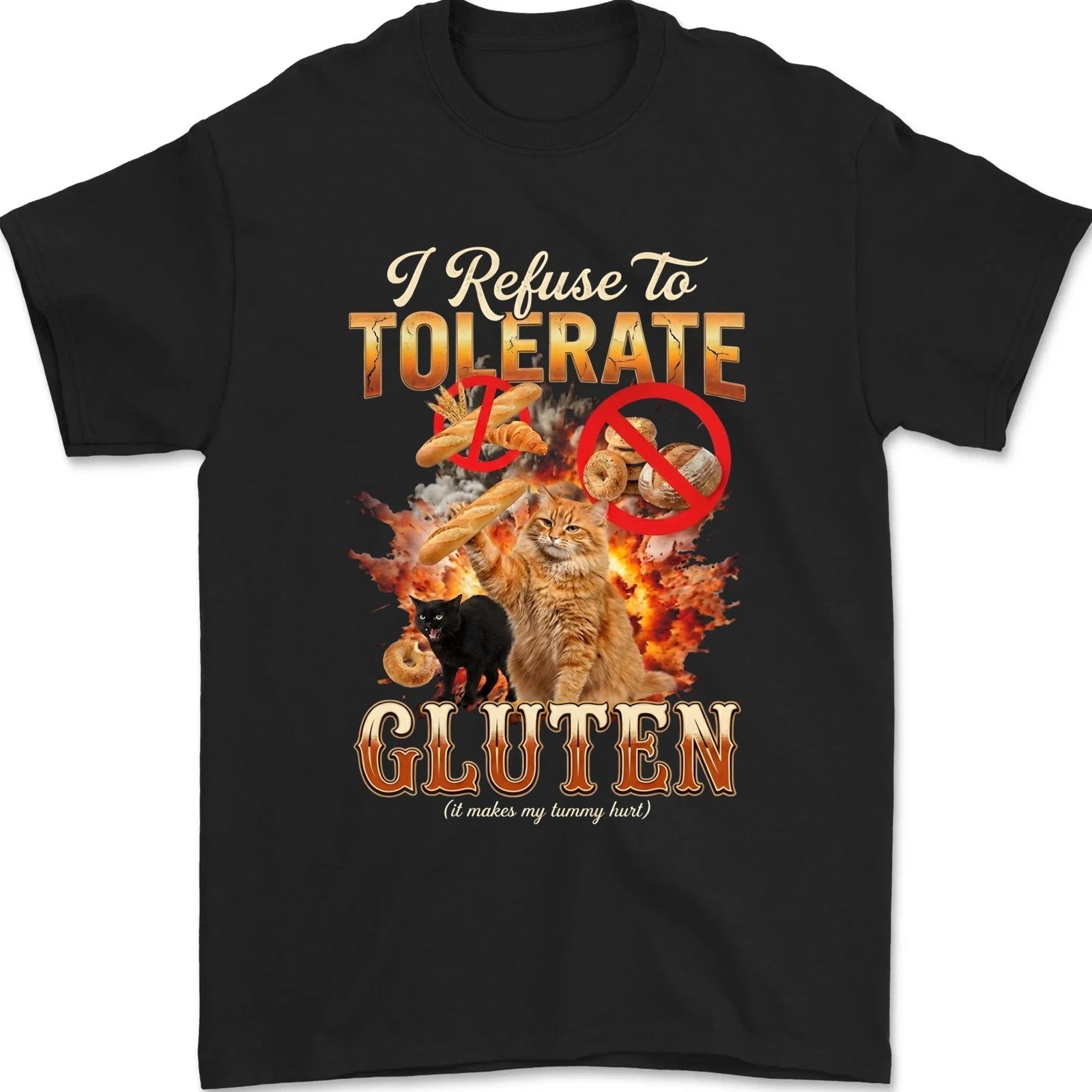 Cat I Refuse to Tolerate Gluten Funny Meme Humor Cat Lover T-Shirt
