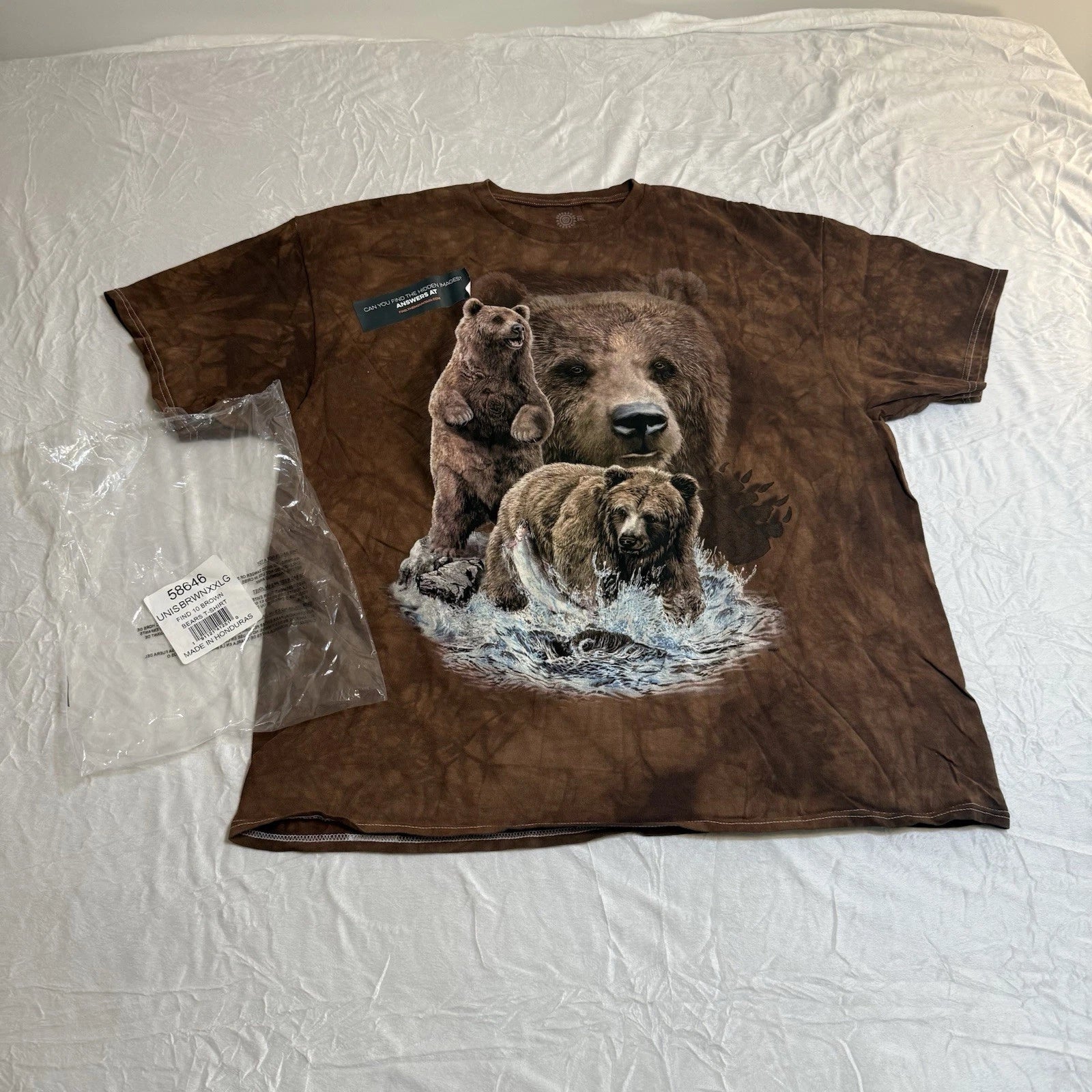 The Mountain Bear Find 10 Brown Bears Grizzly Fish Cotton T-Shirt 2XL Tie Dye