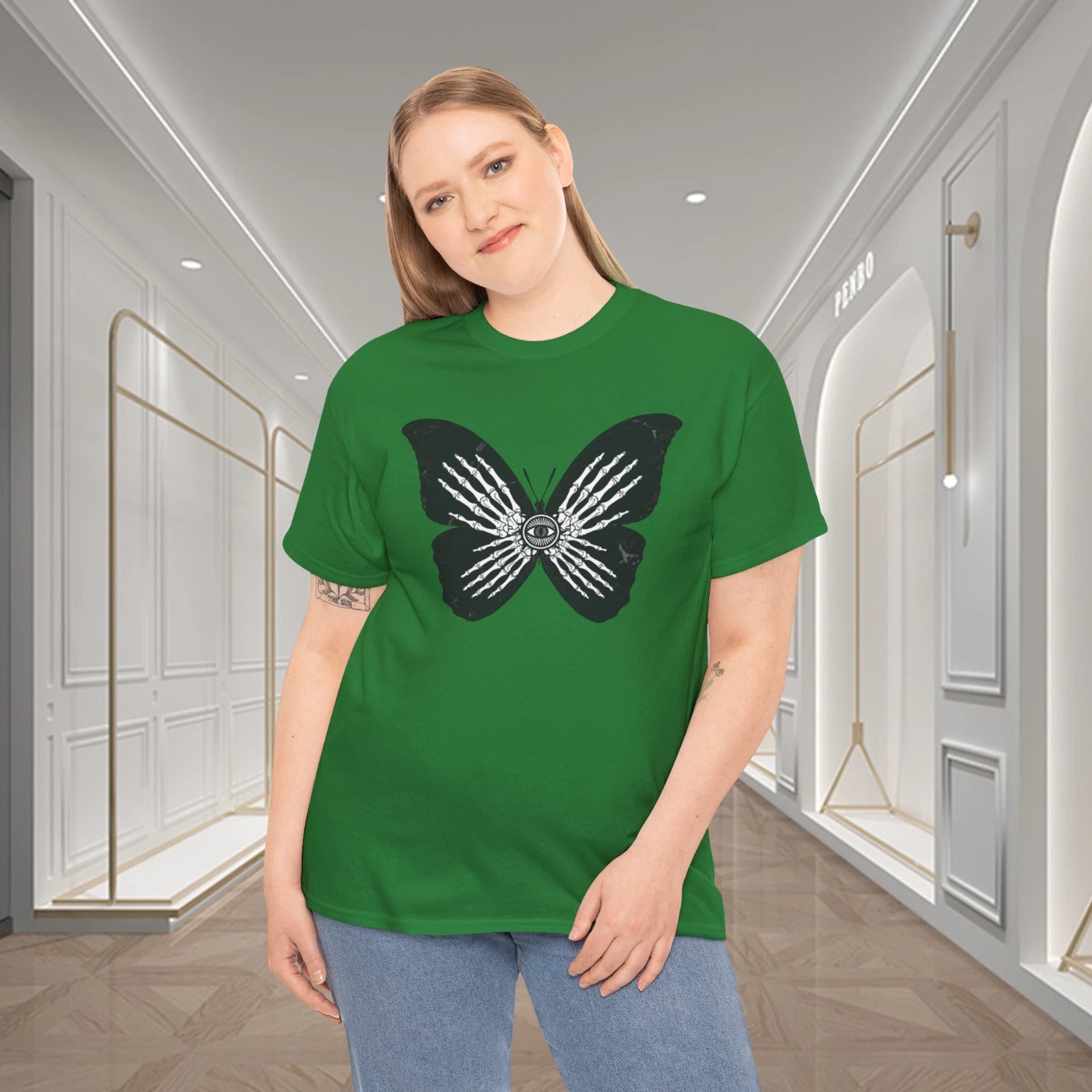 Evolution Skeleton Hands Butterfly Gothic Graphic T-Shirt