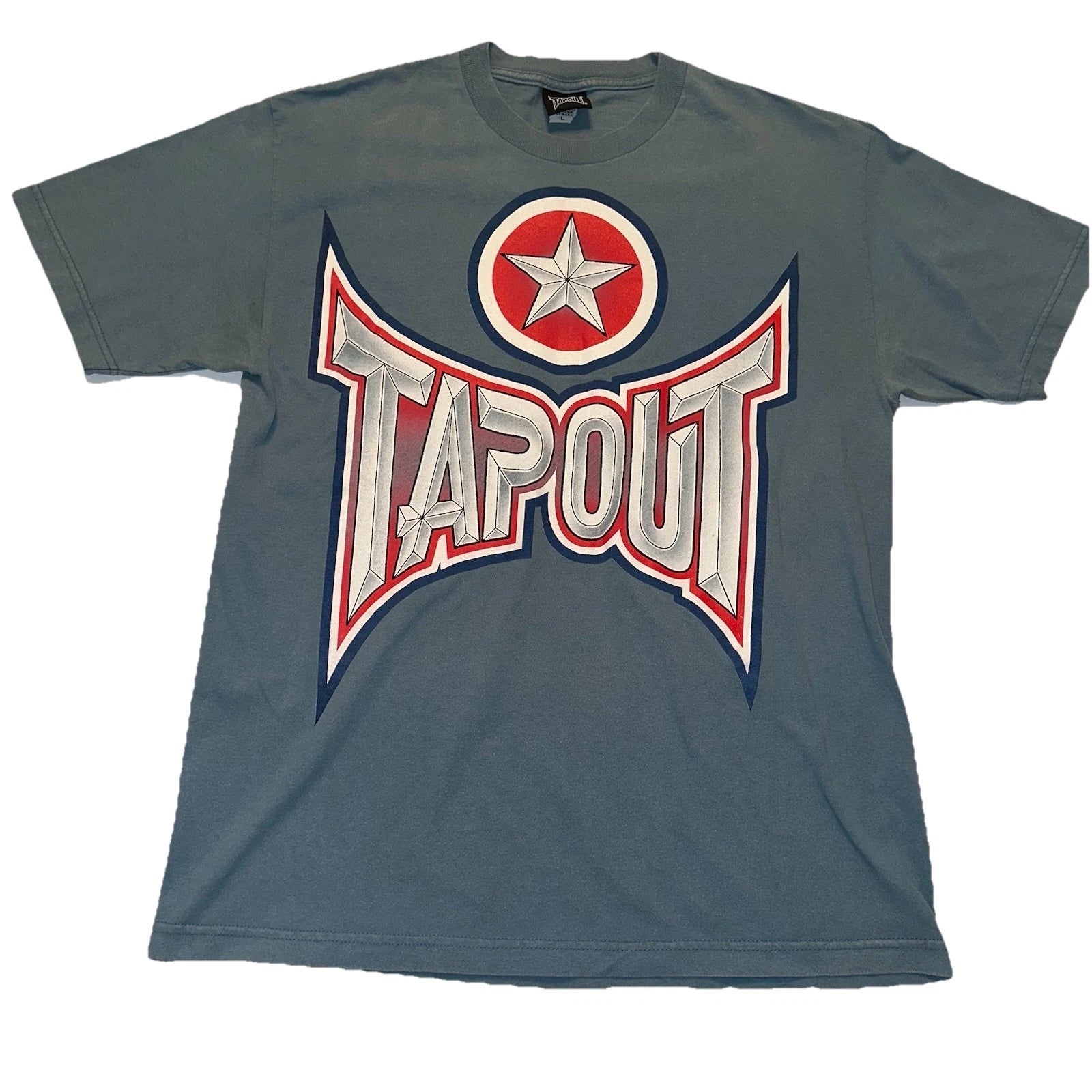 Y2K VTG TAPOUT Mens L Tshirt RARE USA MADE Light Blue Dbl Sided Logo MMA UFC