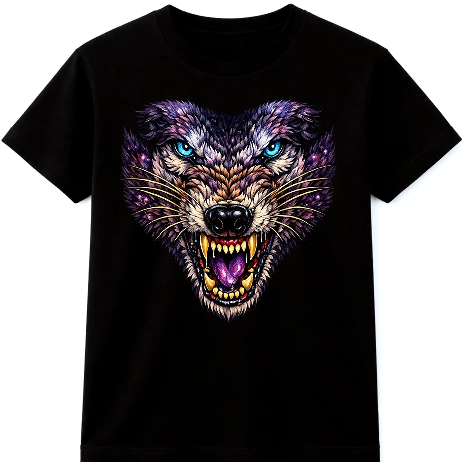Wolf Head Biker T Shirt Snarling Wild Animal Predator Vintage Graphic Tee