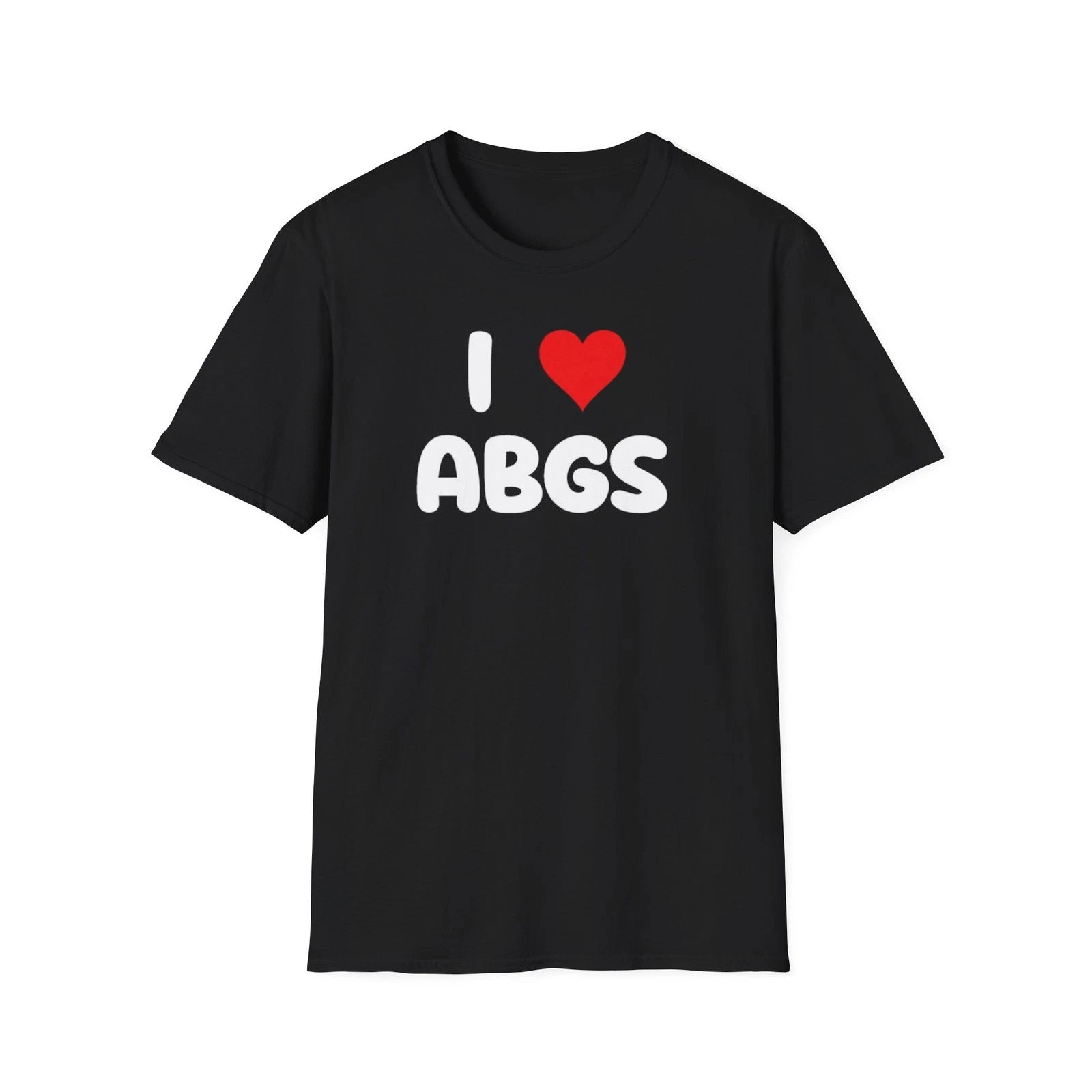 I  ABGS T-Shirt | Heart Graphic, Bold Bubble Letters, Black