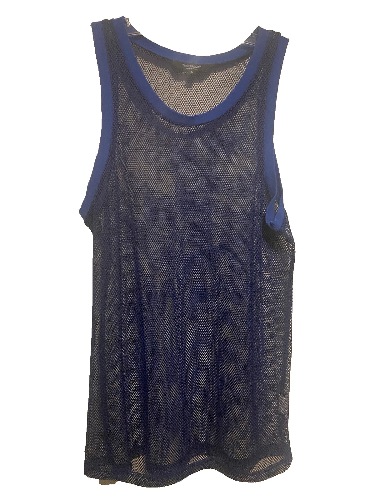 Men's Ture TrendyFishnet Mesh Tank Top Vest Royal Blue Stretch Size Small NWOT