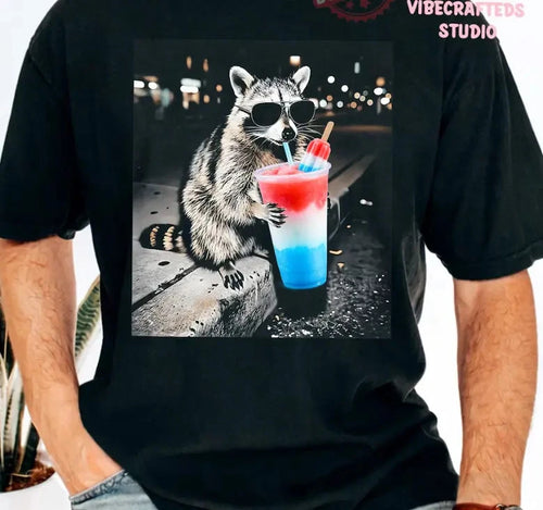 4th of July Raccoon Drinking Patriotic Slushie Shirt, Funny American Meme Tee