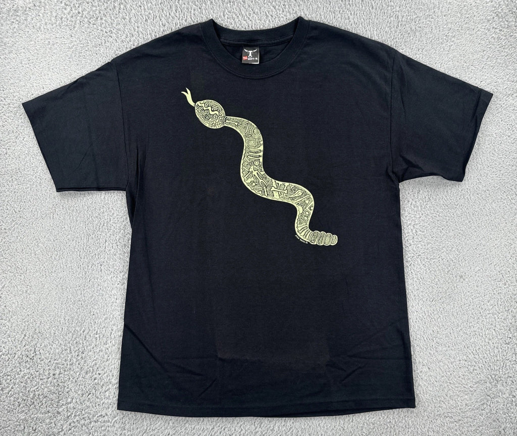 Vtg Hanes Beefy-T Mens Large Black Shirt Artistic Rattlesnake Graphic Print Y2K