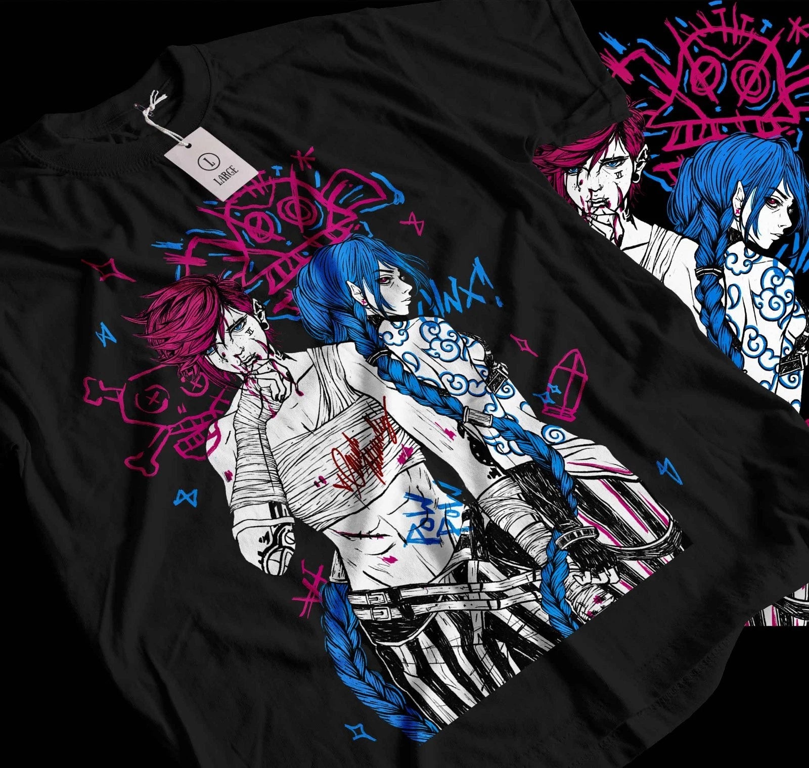 Jinx Arcane T-Shirt Japanese Anime Cartoon Jinx Arcane Graphic T-Shirt  060