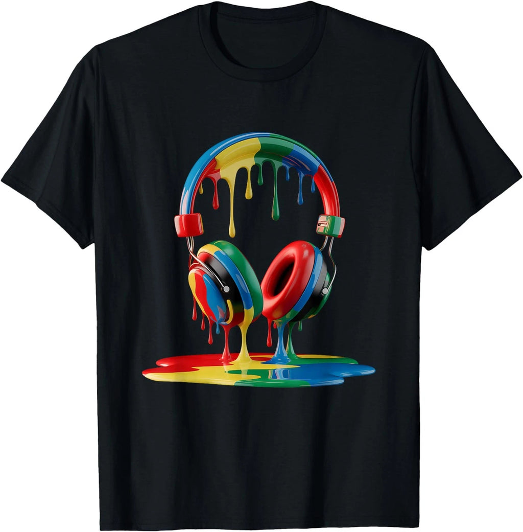 Colorful Dripping Headphones Melting Paint Creative Music T-Shirt