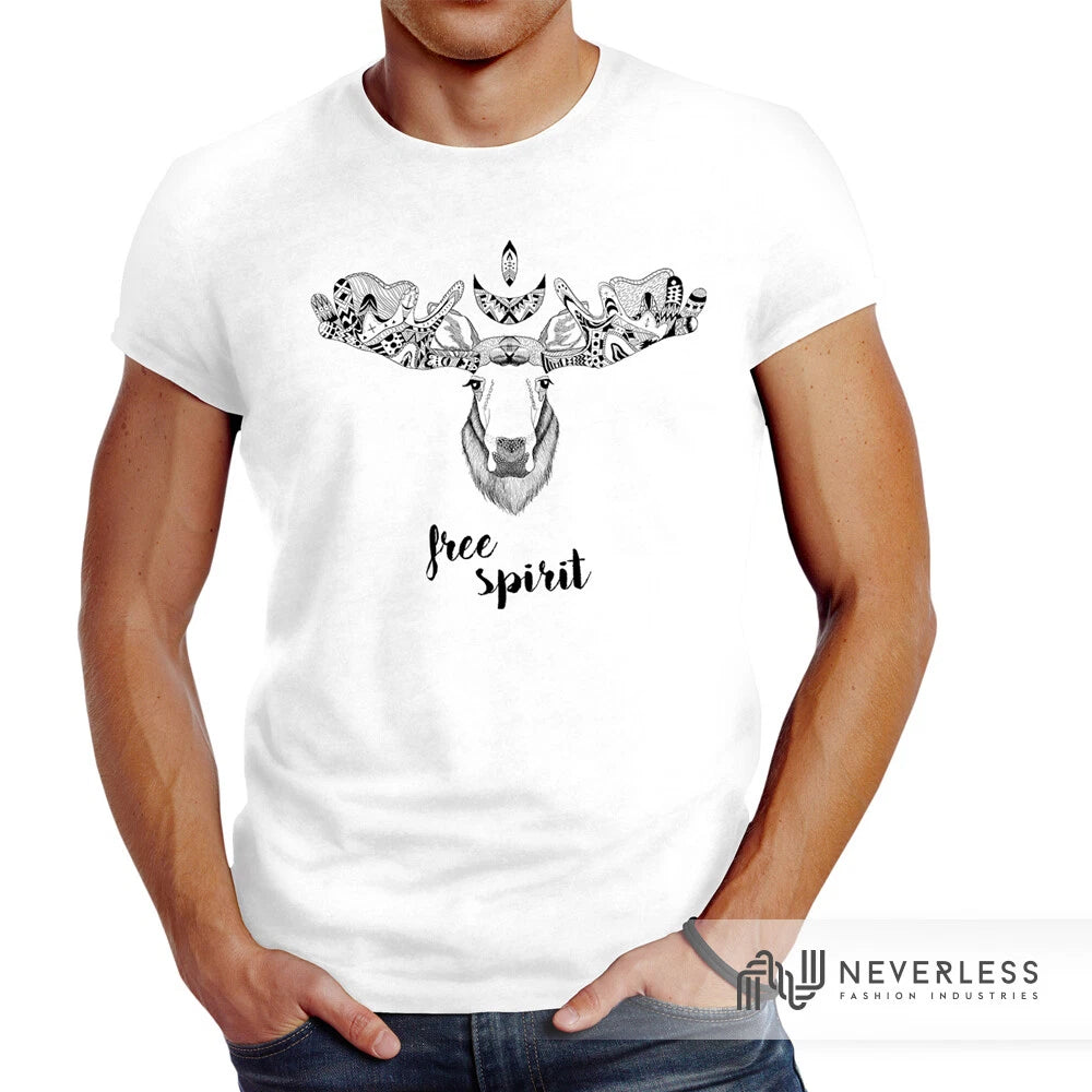 Moose Antler Atzec Print Boho Bohamian Atzec Feathers Neverless® Men's T-Shirt